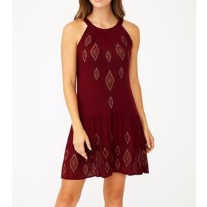 GUC Davina Dark Red Embellished Tiered Halter Sundress. Size M